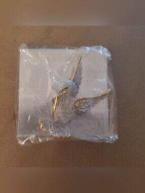 Silver & Gold Glitter Hummingbird Brooch - Sparkling Accent Pin